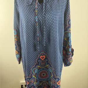 Boho style Blue Patterned Long Sleeve top